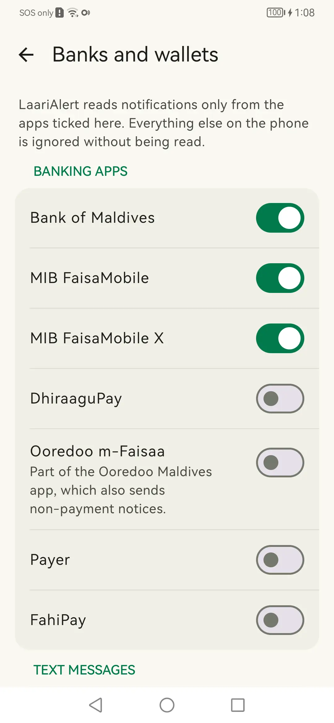 Banks and wallets: Tick your own bank. Anything not ticked is discarded before it is read.